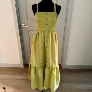Banana Republic Womens Green Ramie Lined Midi Sundress XS Farmhouse Cottage
